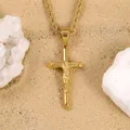 Macro shot of gold-plated crucifix pendant necklace with a detailed rope chain design - Rope Chain (60cm) / Gold