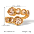 Macro shot showing dimensions and weight of a gold heart zirconia wrap ring - Clear Zirconia Wrap Style (XZ-R30555-WT)