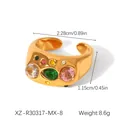 Detailed view of gold lava texture ring with colorful zircons and size specifications - Lava Texture Multicolored Gem Style (XZ-R30317-MX-8)