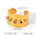 Detailed size specifications for wide gold ring with colorful zircon heart accents - Hammered Multicolored Zircon Wide Style (XZ-R30447-MX)