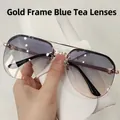 Lunettes aviateur avec monture dorée et verres dégradés bleu-brun avec leur étui - Monture Dorée Dégradé Bleu-Jaune