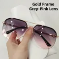 Lunettes de soleil demi-cerclées tendance avec monture dorée et verres dégradés - Monture Dorée Verres Gris Rose