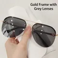 Fashionable pilot sunglasses with gold metal frame and grey lenses including storage case - Gold Frame Grey Lens