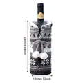 Grey and white knitted Christmas wine bottle cover with reindeer motif and white pom-poms - Gray
