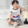 Pijama infantil de modal con camiseta blanca de perro y pantalones cortos a rayas - Talla 80 / Perro a rayas