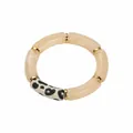 Minimalist acrylic beaded bracelet with cream marble texture and leopard print accent - Beige Black Leopard Beaded Bracelet