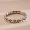 Italian charm bracelet in stainless steel featuring husky dog enamel pendants - Stainless Steel Husky Pattern Bracelet (Style 8)