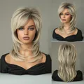 Ash blonde ombre shag cut synthetic wig with layered shoulder length hair for women - 40cm (16 Inch) / Beige Grey