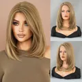 Mid-length ash blonde T-part lace wig with layered inward curve hairstyle for women - 42cm (16 Inch) / Warm Gold Mixed