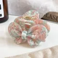 Acetate bow hair claw clip with pink and green marble texture and golden spring - 6cm / Pink & Blue