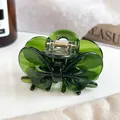Translucent dark green acetate butterfly hair claw clip with golden metal spring - 6cm / Dark Green