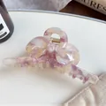 Elegant purple and beige acetate bow hair claw clip with marble texture for women - 11cm / Lilac Purple