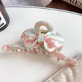 Pink and green marble acetate butterfly hair claw clip with golden metal spring for women - 11cm / Pink & Blue