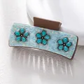 Detail of bohemian hair claw with turquoise flowers and shimmering blue glitter finish - Blue Sequin Three Turquoise Flower Style (F731-25)