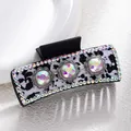 Detail of cow print hair claw with turquoise-style AB rhinestones and silver carving - Cow Print Three Rainbow Square Style (F731-19)