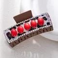 Bohemian leopard print hair claw with faux red gemstones and sparkling rhinestones - Leopard Five Red Stones Style (F731-14)
