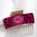 Bohemian hair claw clip with pink leopard print and vintage stone decoration - Magenta Leopard Pink Gemstone Style (F731-11)