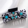 Bohemian hair claw with turquoise stones, cow print fur texture and sparkling rhinestones - Cow Print Round Turquoise Rhinestone Style (F731-2)