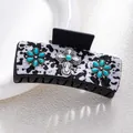 Bohemian hair claw clip with turquoise flowers, silver cross, and cow print texture - Cow Print Cross Style (F731-3)