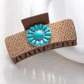Bohemian gold glitter hair claw clip with turquoise sunflower detail for women - Gold Sequin Turquoise Sunflower Style (F731-6)