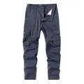Men's straight-leg multi-pocket cargo pants in dark greyish blue durable cotton fabric - 38 / Dark Gray