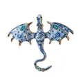 Elegant vintage dragon brooch with blue and white porcelain pattern and blue crystals - Blue-White Porcelain