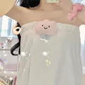 White coral fleece wearable bath towel with cute pink cloud doll and elastic top design - One Size / Pink Cloud White