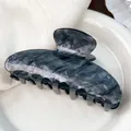 Large hair claw clip in elegant black and white marble pattern with high gloss finish - Smoke / 9cm