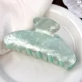 Large light green marble hair claw clip with silver glitter finish for women's updos - Smoky Cyan / 9cm