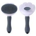 Cat paw shaped pet grooming brush in grey and white with self-cleaning button feature - Cat Claw Style / Gray