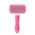 Pink self-cleaning pet slicker brush with anti-slip handle and round massage needles - Square Head Slicker Brush / Pink
