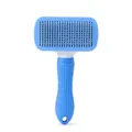 Light blue and white pet self-cleaning slicker brush with non-slip handle for grooming - Square Head Slicker Brush / Blue