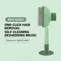 Mint green self-cleaning pet slicker brush for cats with one-click hair removal button - Long and Short Teeth Comb / Green