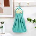Mint green hanging coral fleece hand towel with fruit patterns and hook for kitchen use - Special Offer Style / Green