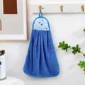 Hanging coral fleece hand towel in navy blue with red apple floral pattern and soft texture - Special Offer Style / Blue