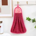 Hanging coral fleece hand towel in deep rose red with apple pattern top loop - 28x38 / Rose Red