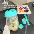 Portable double-layer salad cup set with mint green lid and fork for meal prep - Single Layer Green