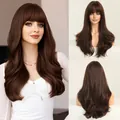 Long wavy dark brown wig with bangs features natural large waves and high gloss shine - 60CM / Chocolate