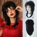Korte zwarte mullet cosplay pruik voor dames met gelaagde textuur en shaggy stijl - Zwart