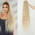 Extra lange 36 Zoll platinblonde Ponytail-Haarverlängerung mit Wasserwellen-Struktur - Strandgold Ultra Lang