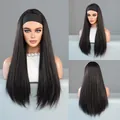 Long straight black headband wig for black women featuring integrated wide black band - Extended Version / Headband Long Straight Black
