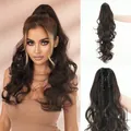 Extensión de coleta ondulada con pinza en color marrón oscuro con reflejos rubios - Estilo Largo / Marrón Negro