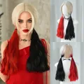 Peluca cosplay de Harley Quinn con coletas degradadas en rojo y negro y rizos rubios - Estilo de Modelo (Rojo Y Negro) / 65cm