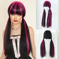Lange glatte schwarz-rosa Doppelschwanz-Perücke mit Pony für Draculaura Cosplay Kostüme - Schwarz Rosa Gemischt (72cm)