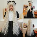 Long wavy light blonde Lolita wig with bangs and plush cat ear headband accessory - Phantom Grey