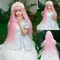 Long pink-to-white gradient wavy lolita wig with sweet bangs and voluminous curls - Crystal Pink