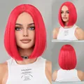 Parrucca a caschetto corta rossa con frangia e capelli sintetici lisci per cosplay - Corto Liscio (33cm) / Rosso