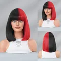 Parrucca bob corta con frangia bicolore nero e rosso per feste o look da cosplay - Nero e Rosso Diviso