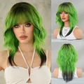 Neon green and black gradient wavy wig with bangs for parties and subculture fashion - 50 cm / Siren Green