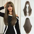 Long layered ash brown wig with air bangs and natural matte texture for women - Mint Tea Brown (Regular) 70cm